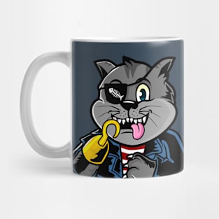 Cartoon Pirate Cat with Eye Patch and Hook Hand Mug